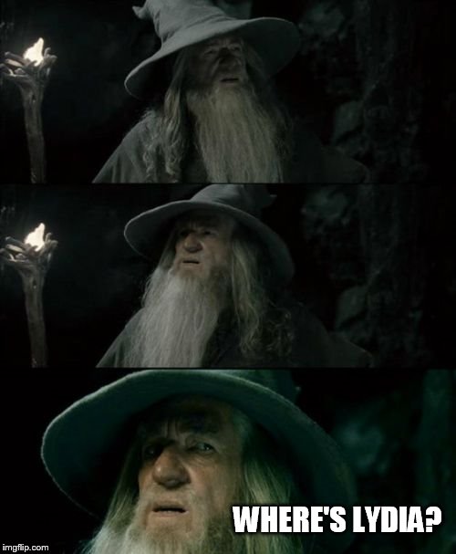 Confused Gandalf Meme | WHERE'S LYDIA? | image tagged in memes,confused gandalf | made w/ Imgflip meme maker