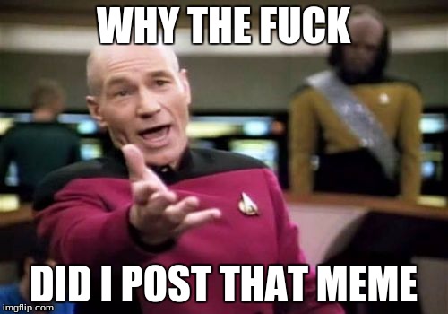 Picard Wtf Meme | WHY THE F**K DID I POST THAT MEME | image tagged in memes,picard wtf | made w/ Imgflip meme maker