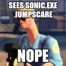 Sonic.exe got noped in da face | SEES SONIC.EXE JUMPSCARE; NOPE | image tagged in nope | made w/ Imgflip meme maker