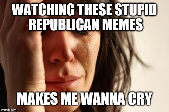 First World Problems Meme | WATCHING THESE STUPID REPUBLICAN MEMES MAKES ME WANNA CRY | image tagged in memes,first world problems | made w/ Imgflip meme maker