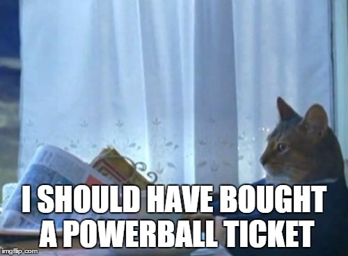 I Should Buy A Boat Cat | I SHOULD HAVE BOUGHT A POWERBALL TICKET | image tagged in memes,i should buy a boat cat | made w/ Imgflip meme maker