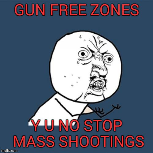 Y U No Meme | GUN FREE ZONES Y U NO STOP MASS SHOOTINGS | image tagged in memes,y u no | made w/ Imgflip meme maker