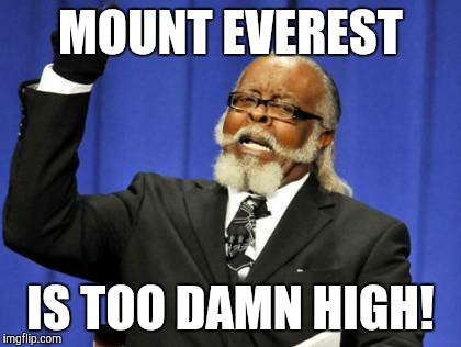 Too Damn High Meme |  MOUNT EVEREST; IS TOO DAMN HIGH! | image tagged in memes,too damn high | made w/ Imgflip meme maker