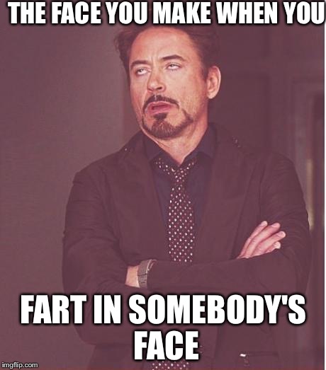 Face You Make Robert Downey Jr | THE FACE YOU MAKE WHEN YOU; FART IN SOMEBODY'S FACE | image tagged in memes,face you make robert downey jr | made w/ Imgflip meme maker