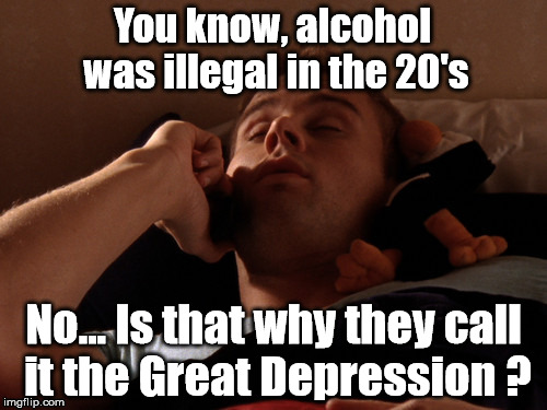 You know, alcohol was illegal in the 20's; No... Is that why they call it the Great Depression ? | image tagged in funny memes | made w/ Imgflip meme maker