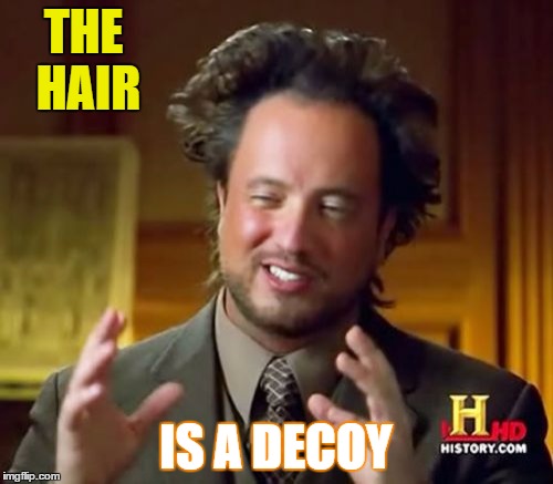 Ancient Aliens Meme | THE HAIR IS A DECOY | image tagged in memes,ancient aliens | made w/ Imgflip meme maker