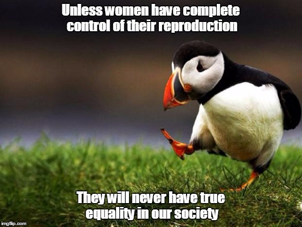 Do not force your dogma onto others | Unless women have complete control of their reproduction; They will never have true equality in our society | image tagged in memes,unpopular opinion puffin | made w/ Imgflip meme maker