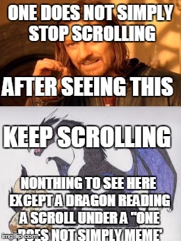 truth | ONE DOES NOT SIMPLY STOP SCROLLING; AFTER SEEING THIS; KEEP SCROLLING; NONTHING TO SEE HERE EXCEPT A DRAGON READING A SCROLL UNDER A "ONE DOES NOT SIMPLY MEME' | image tagged in memes,one does not simply,starflight,starflight the nightwing,wof,dragon | made w/ Imgflip meme maker
