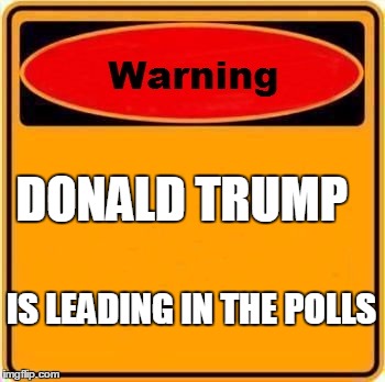 Warning Sign Meme | DONALD TRUMP; IS LEADING IN THE POLLS | image tagged in memes,warning sign | made w/ Imgflip meme maker