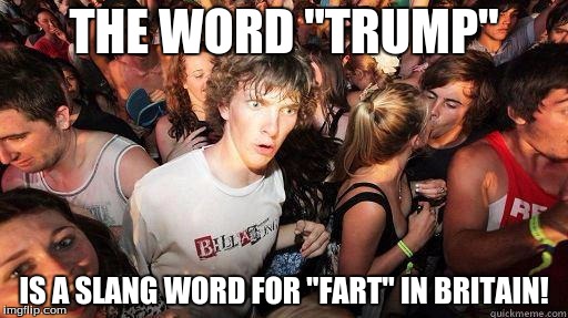 Sudden Realization | THE WORD "TRUMP"; IS A SLANG WORD FOR "FART" IN BRITAIN! | image tagged in sudden realization | made w/ Imgflip meme maker