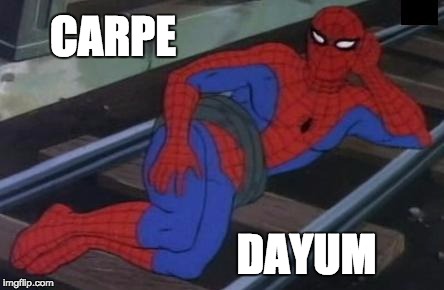 Seize the moment baby | CARPE; DAYUM | image tagged in memes,sexy railroad spiderman,spiderman,dayum,sexy,carpe diem | made w/ Imgflip meme maker