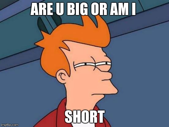 Futurama Fry | ARE U BIG OR AM I; SHORT | image tagged in memes,futurama fry | made w/ Imgflip meme maker