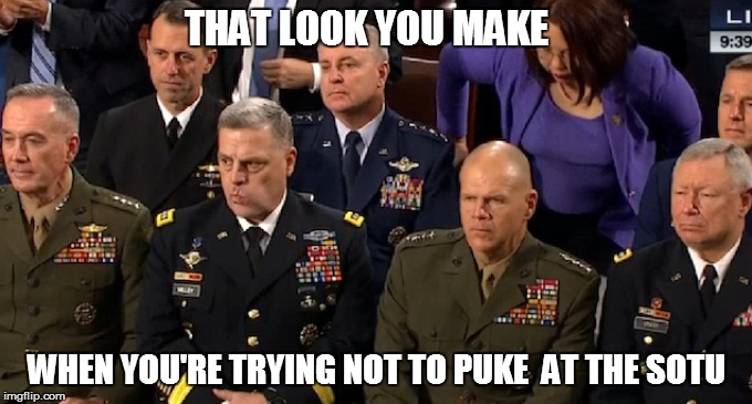 SOTU | THAT LOOK YOU MAKE; WHEN YOU'RE TRYING NOT TO PUKE  AT THE SOTU | image tagged in memes | made w/ Imgflip meme maker