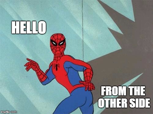 Heartbroken spiderman | HELLO; FROM THE OTHER SIDE | image tagged in spiderman ass,adele,adele hello,spiderman,butt | made w/ Imgflip meme maker