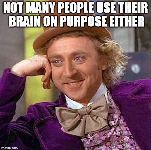 Creepy Condescending Wonka Meme | NOT MANY PEOPLE USE THEIR BRAIN ON PURPOSE EITHER | image tagged in memes,creepy condescending wonka | made w/ Imgflip meme maker