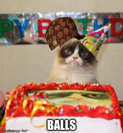 Grumpy Cat Birthday | BALLS | image tagged in memes,grumpy cat birthday,scumbag | made w/ Imgflip meme maker