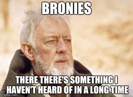 Obi Wan Kenobi | BRONIES; THERE THERE'S SOMETHING I HAVEN'T HEARD OF IN A LONG TIME | image tagged in memes,obi wan kenobi | made w/ Imgflip meme maker