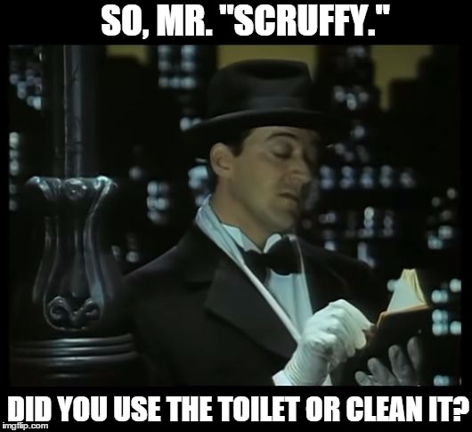 Jeeves: Dear Diary | SO, MR. "SCRUFFY." DID YOU USE THE TOILET OR CLEAN IT? | image tagged in jeeves dear diary | made w/ Imgflip meme maker