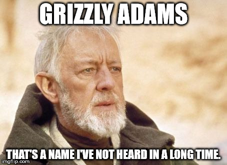 Rest in peace, Dan Haggerty | GRIZZLY ADAMS; THAT'S A NAME I'VE NOT HEARD IN A LONG TIME. | image tagged in memes,obi wan kenobi | made w/ Imgflip meme maker