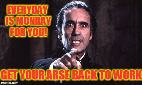 Dracula  | EVERYDAY IS MONDAY FOR YOU! GET YOUR ARSE BACK TO WORK | image tagged in dracula | made w/ Imgflip meme maker
