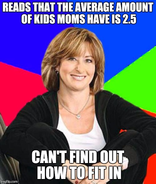 Sheltering Suburban Mom | READS THAT THE AVERAGE AMOUNT OF KIDS MOMS HAVE IS 2.5; CAN'T FIND OUT HOW TO FIT IN | image tagged in memes,sheltering suburban mom | made w/ Imgflip meme maker