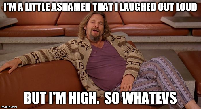 I'M A LITTLE ASHAMED THAT I LAUGHED OUT LOUD BUT I'M HIGH.  SO WHATEVS | made w/ Imgflip meme maker