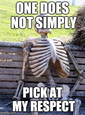 Waiting Skeleton Meme | ONE DOES NOT SIMPLY PICK AT MY RESPECT | image tagged in memes,waiting skeleton | made w/ Imgflip meme maker