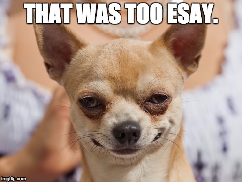 Too esay | THAT WAS TOO ESAY. | image tagged in too easy,that was easy,smug dog,animal meme,dog meme,chihuahua meme | made w/ Imgflip meme maker