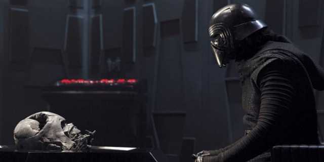 Kylo Ren speaks to Vader's helmet Blank Meme Template