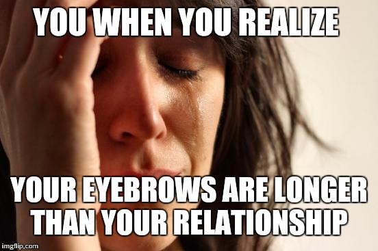 First World Problems | YOU WHEN YOU REALIZE; YOUR EYEBROWS ARE LONGER THAN YOUR RELATIONSHIP | image tagged in memes,first world problems | made w/ Imgflip meme maker