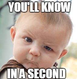 Skeptical Baby Meme | YOU'LL KNOW IN A SECOND | image tagged in memes,skeptical baby | made w/ Imgflip meme maker