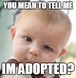 Skeptical Baby | YOU MEAN TO TELL ME; IM ADOPTED? | image tagged in memes,skeptical baby | made w/ Imgflip meme maker
