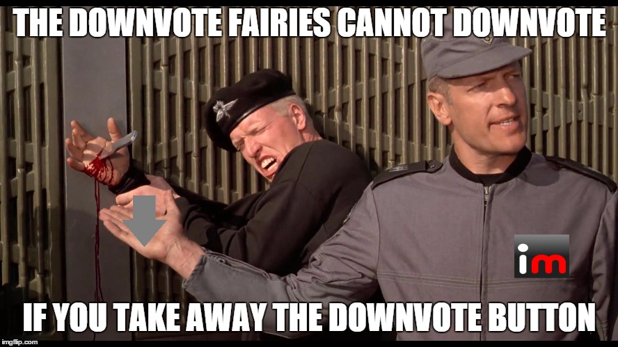 The X cannot X | THE DOWNVOTE FAIRIES CANNOT DOWNVOTE; IF YOU TAKE AWAY THE DOWNVOTE BUTTON | image tagged in the x cannot x,memes,ethon | made w/ Imgflip meme maker
