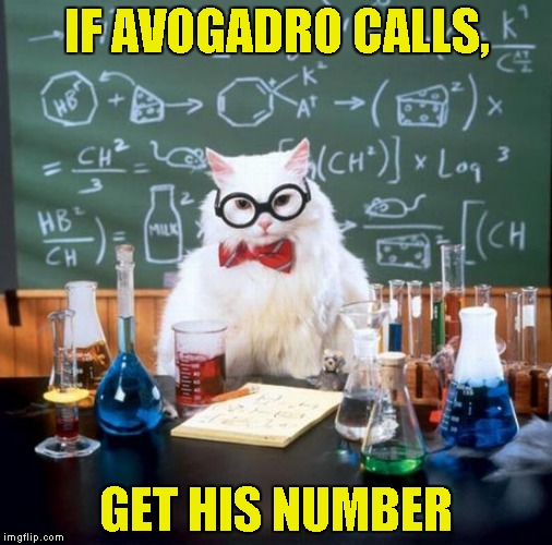 Chemistry Cat Meme | IF AVOGADRO CALLS, GET HIS NUMBER | image tagged in memes,chemistry cat | made w/ Imgflip meme maker