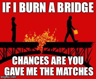Bitches Burn Bridges | IF I BURN A BRIDGE; CHANCES ARE YOU GAVE ME THE MATCHES | image tagged in bitches burn bridges | made w/ Imgflip meme maker