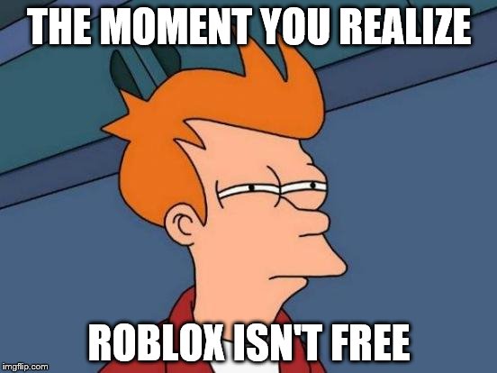 Futurama Fry Meme | THE MOMENT YOU REALIZE; ROBLOX ISN'T FREE | image tagged in memes,futurama fry | made w/ Imgflip meme maker