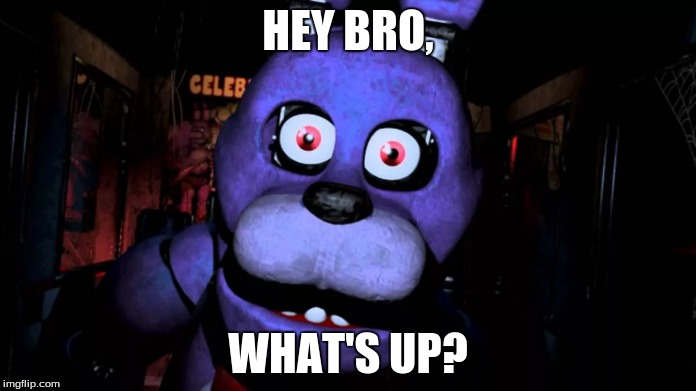 Sup, bro | HEY BRO, WHAT'S UP? | image tagged in fnaf_bonnie | made w/ Imgflip meme maker