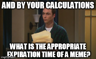 AND BY YOUR CALCULATIONS WHAT IS THE APPROPRIATE EXPIRATION TIME OF A MEME? | made w/ Imgflip meme maker