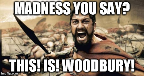 Sparta Leonidas Meme | MADNESS YOU SAY? THIS! IS! WOODBURY! | image tagged in memes,sparta leonidas | made w/ Imgflip meme maker