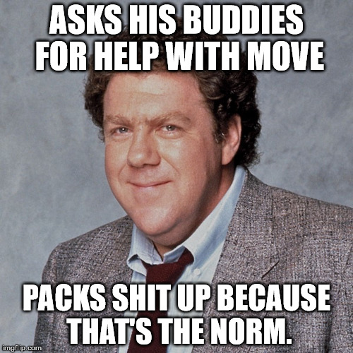 ASKS HIS BUDDIES FOR HELP WITH MOVE; PACKS SHIT UP BECAUSE THAT'S THE NORM. | image tagged in the norm | made w/ Imgflip meme maker