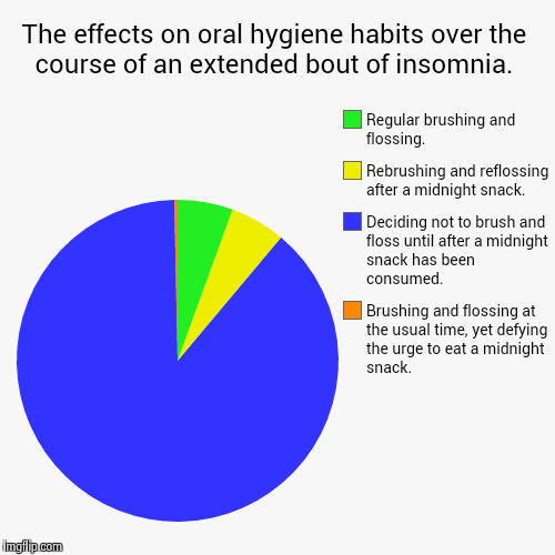 image tagged in funny,pie charts,insomnia,hygiene,teeth,midnight snacks | made w/ Imgflip chart maker