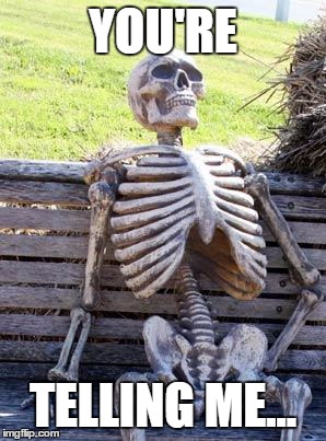 Waiting Skeleton Meme | YOU'RE TELLING ME... | image tagged in memes,waiting skeleton | made w/ Imgflip meme maker