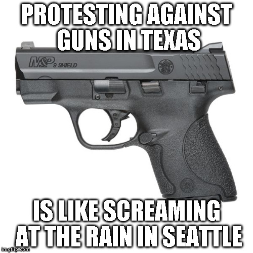 Guns  | PROTESTING AGAINST GUNS IN TEXAS; IS LIKE SCREAMING AT THE RAIN IN SEATTLE | image tagged in guns | made w/ Imgflip meme maker