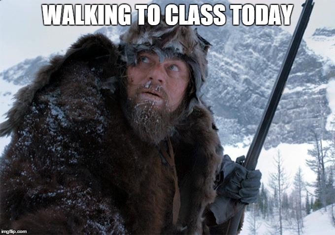 Walking to class in the snow | WALKING TO CLASS TODAY | image tagged in snow,cold,college | made w/ Imgflip meme maker