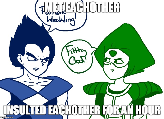 Weakling Clod | MET EACHOTHER; INSULTED EACHOTHER FOR AN HOUR | image tagged in steven universe,goku | made w/ Imgflip meme maker