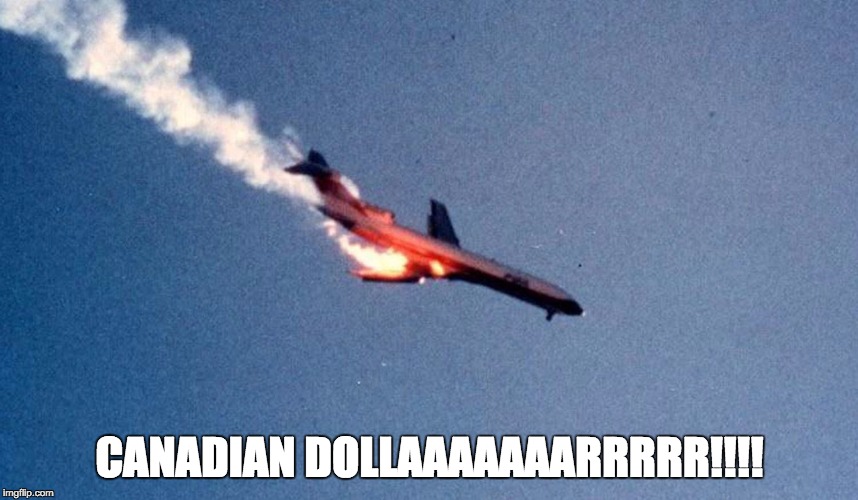 Canadian Dollar | CANADIAN DOLLAAAAAAARRRRR!!!! | image tagged in plane falling,canadian dollar | made w/ Imgflip meme maker