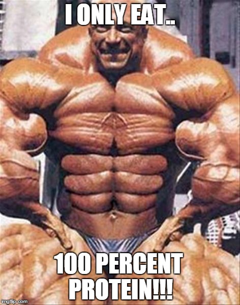 ONLY PROTEIN | I ONLY EAT.. 100 PERCENT PROTEIN!!! | image tagged in workout,muscle,protein | made w/ Imgflip meme maker