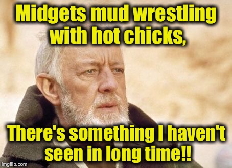 Well, it's been a long time........ | Midgets mud wrestling with hot chicks, There's something I haven't seen in long time!! | image tagged in memes,obi wan kenobi,funny memes | made w/ Imgflip meme maker