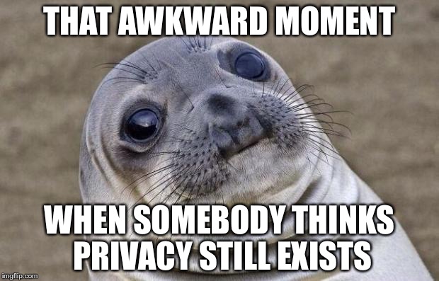 Awkward Moment Sealion | THAT AWKWARD MOMENT; WHEN SOMEBODY THINKS PRIVACY STILL EXISTS | image tagged in memes,awkward moment sealion | made w/ Imgflip meme maker