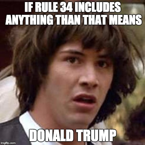 Rule 34 | IF RULE 34 INCLUDES ANYTHING THAN THAT MEANS; DONALD TRUMP | image tagged in memes,conspiracy keanu,lol,rule 34,donald trump,oh hell no | made w/ Imgflip meme maker